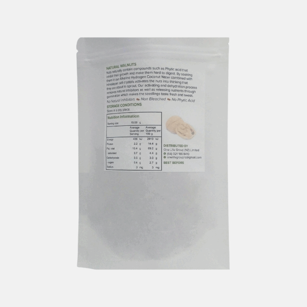 Freshly activated walnut halves in resealable pack - mild, sweet, and crunchy