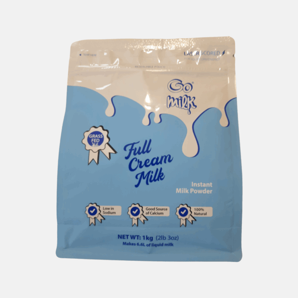 Resealable bag of full cream milk powder – creamy, versatile dairy staple