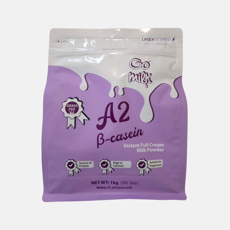 A2 Milk Powder 1 Resealable bag of A2 milk powder – creamy, digestible dairy alternative Front Label